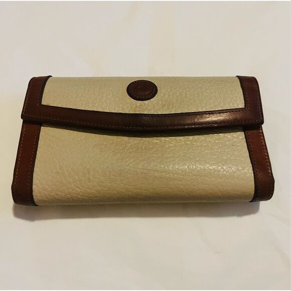 Dooney & Bourke tan and brown leather wallet with snap closure - Picture 1 of 10